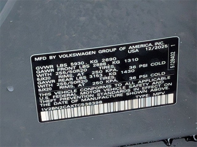 2026 Volkswagen Atlas 2.0T SEL