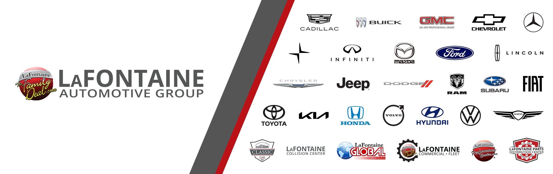 Lafontaine Automotive Group Banner with car make logos