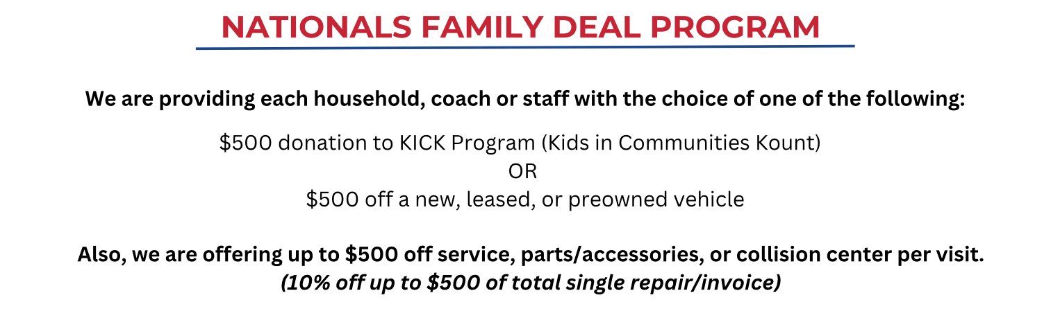 text graphic of nationals family deal program