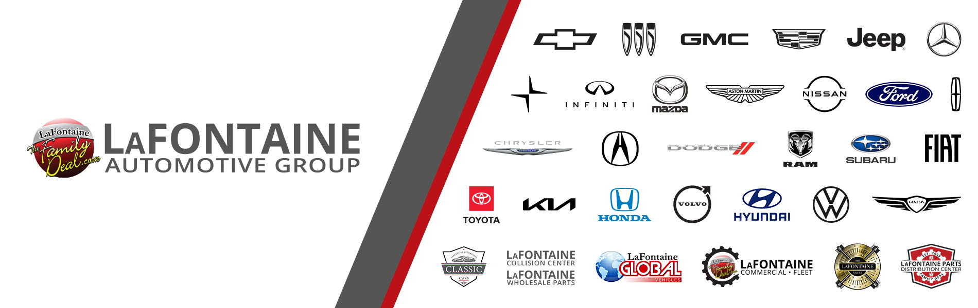 Lafontaine Automotive Group Banner with car make logos