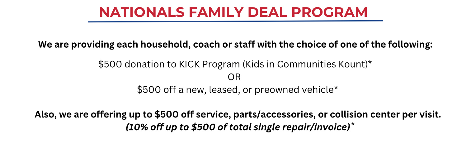 text graphic of nationals family deal program
